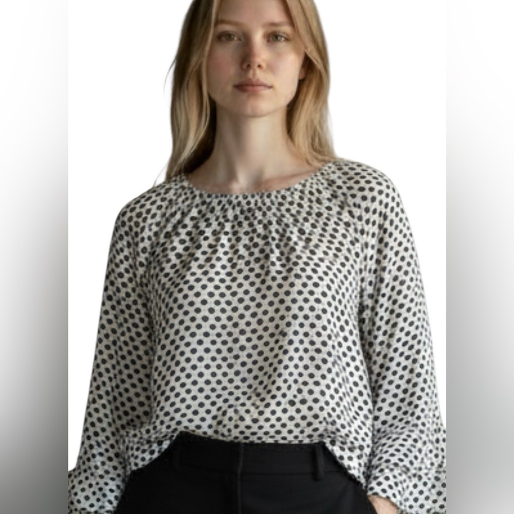 Banana republic blouse in white/black print, flare sleeve, boho, Sz L, GC